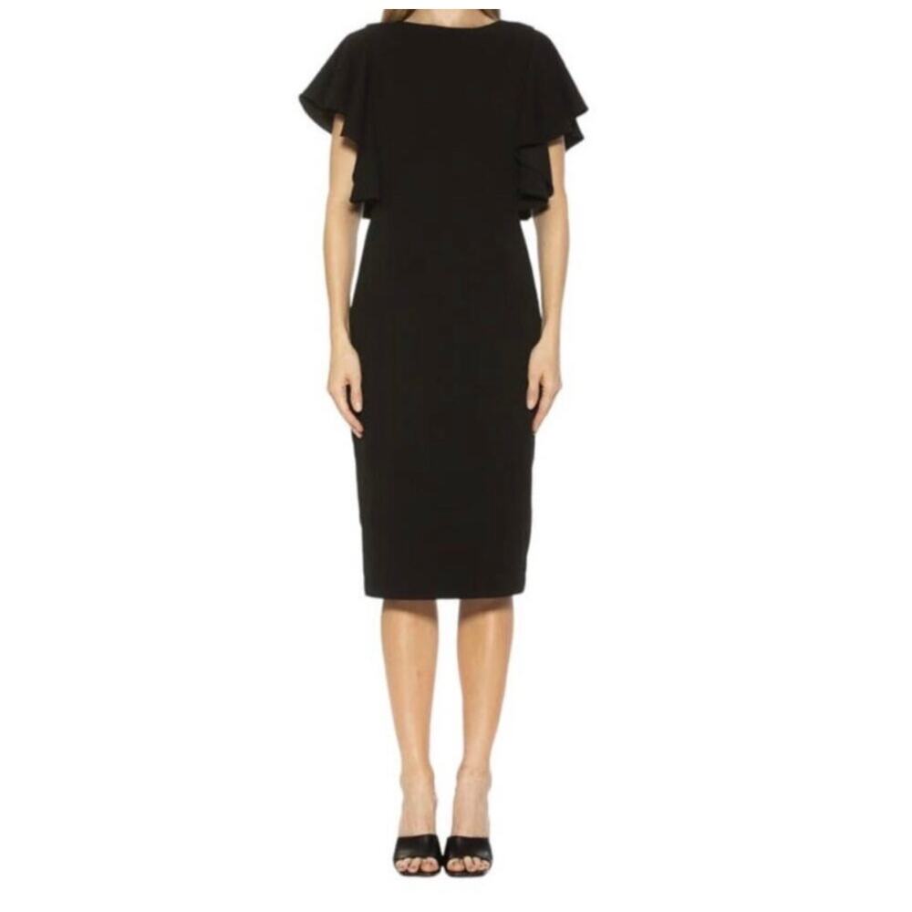 Alexia Admor Luna Flutter Sleeve Midi Sheath Dress Black XL